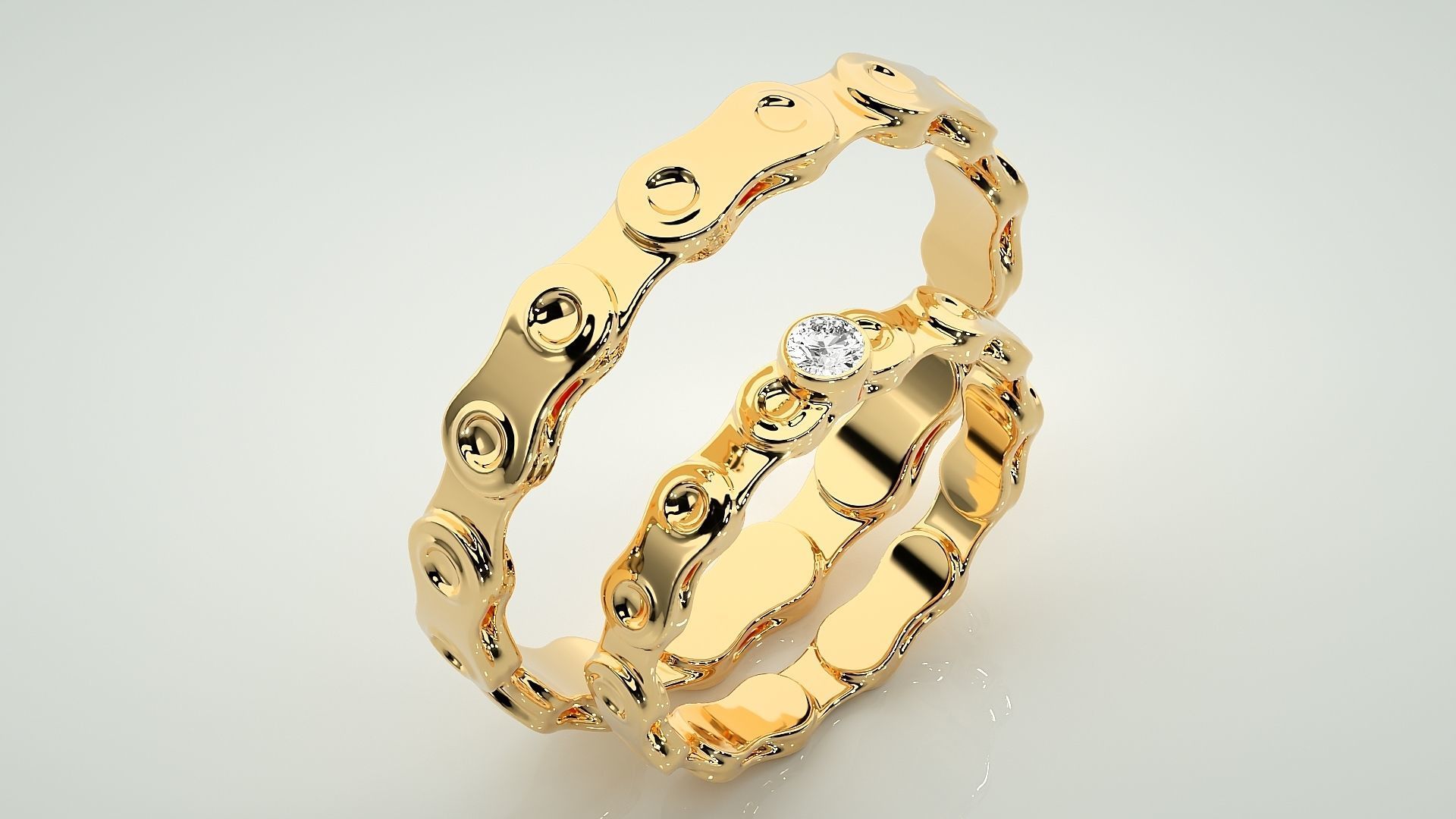 Chain Solitaire Ring Couple Band Ring 3dm stl render detail 3D print model_11