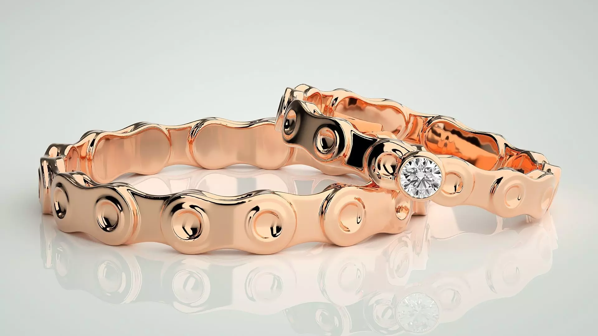 Chain Solitaire Ring Couple Band Ring 3dm stl render detail 3D print model_0