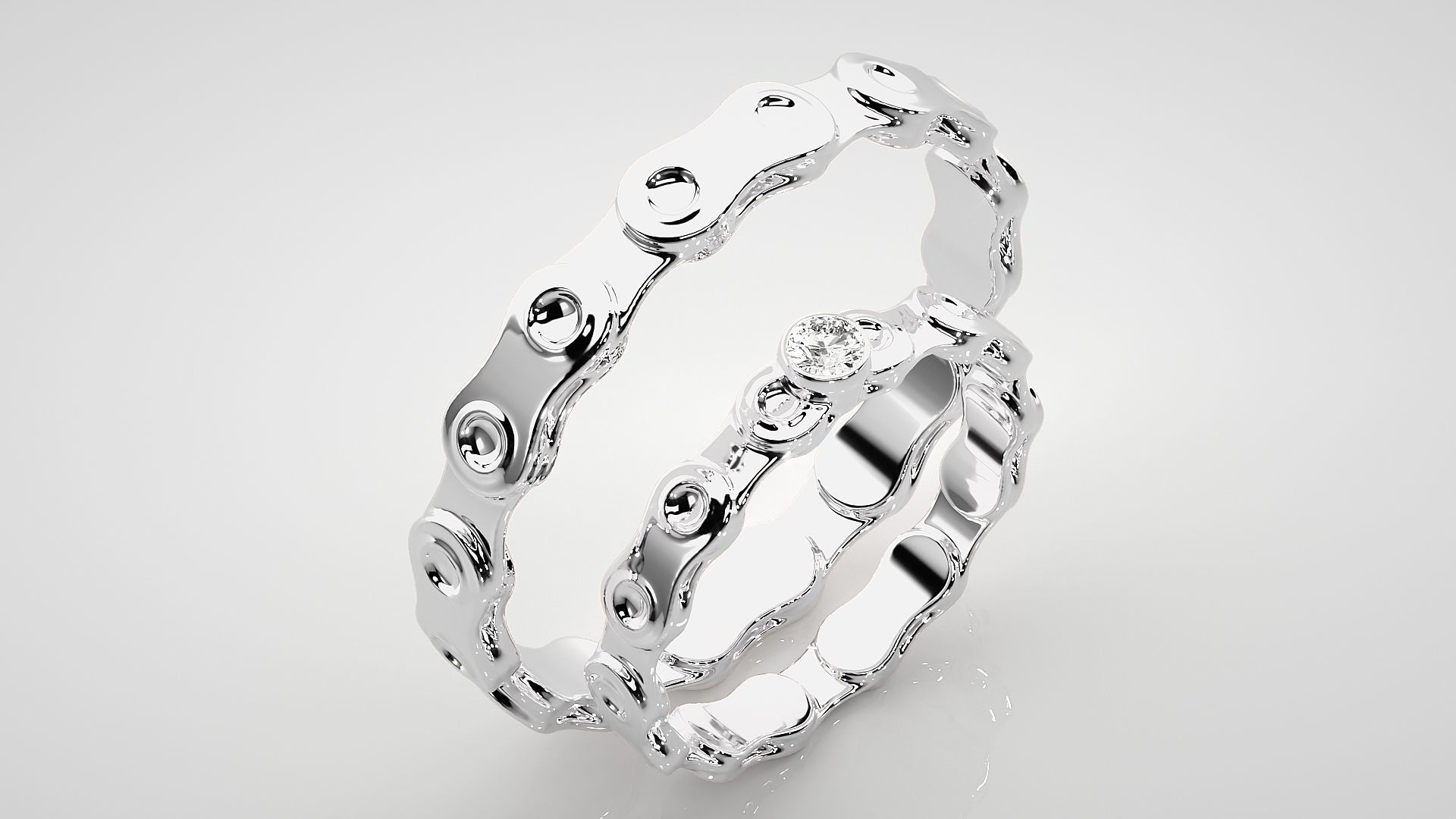 Chain Solitaire Ring Couple Band Ring 3dm stl render detail 3D print model_7