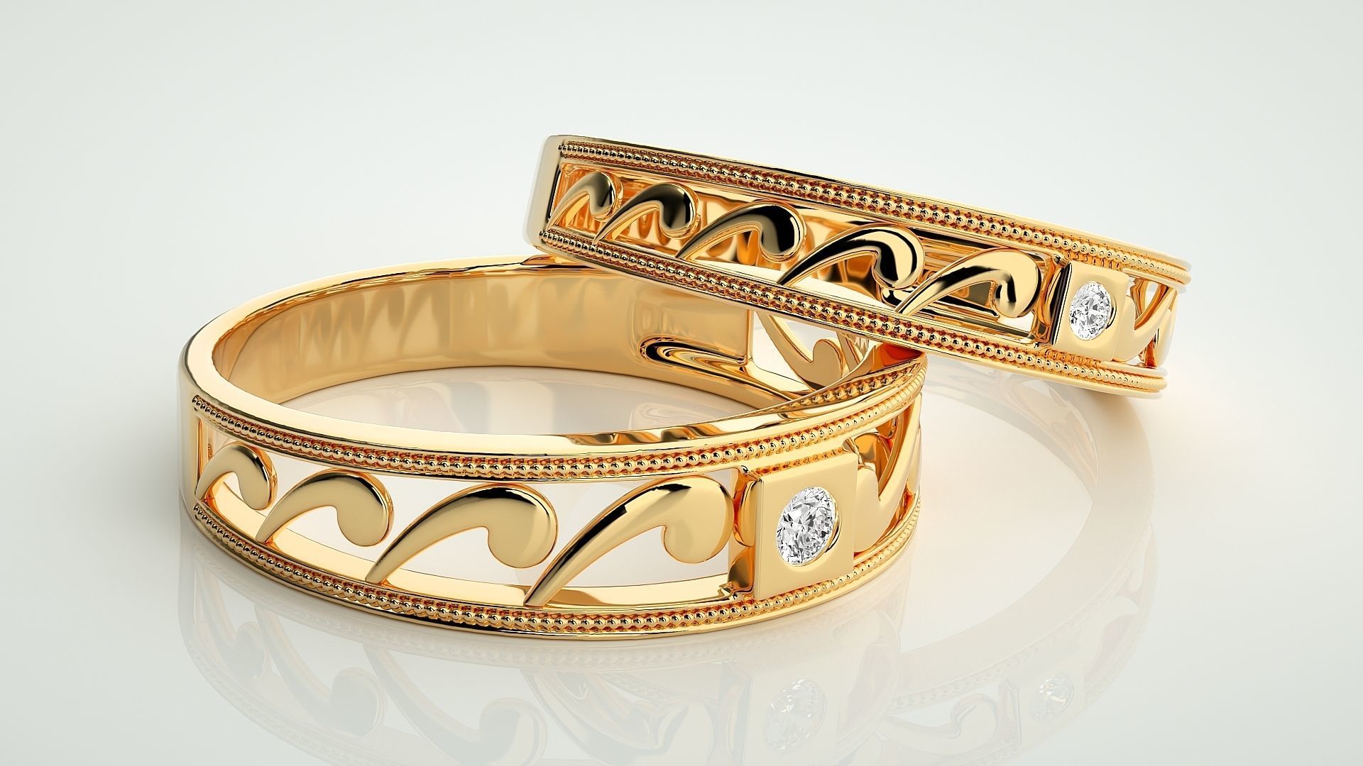 Solitaire Couple Band Ring 3dm stl render detail 3D print model_9