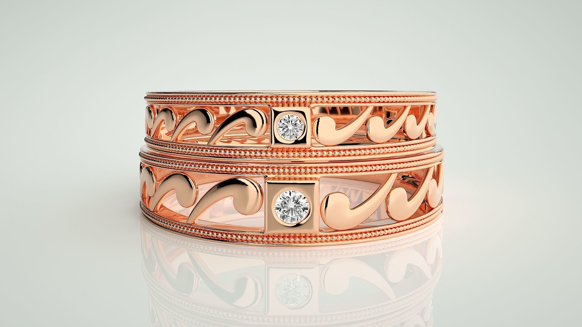 Solitaire Couple Band Ring 3dm stl render detail 3D print model_2