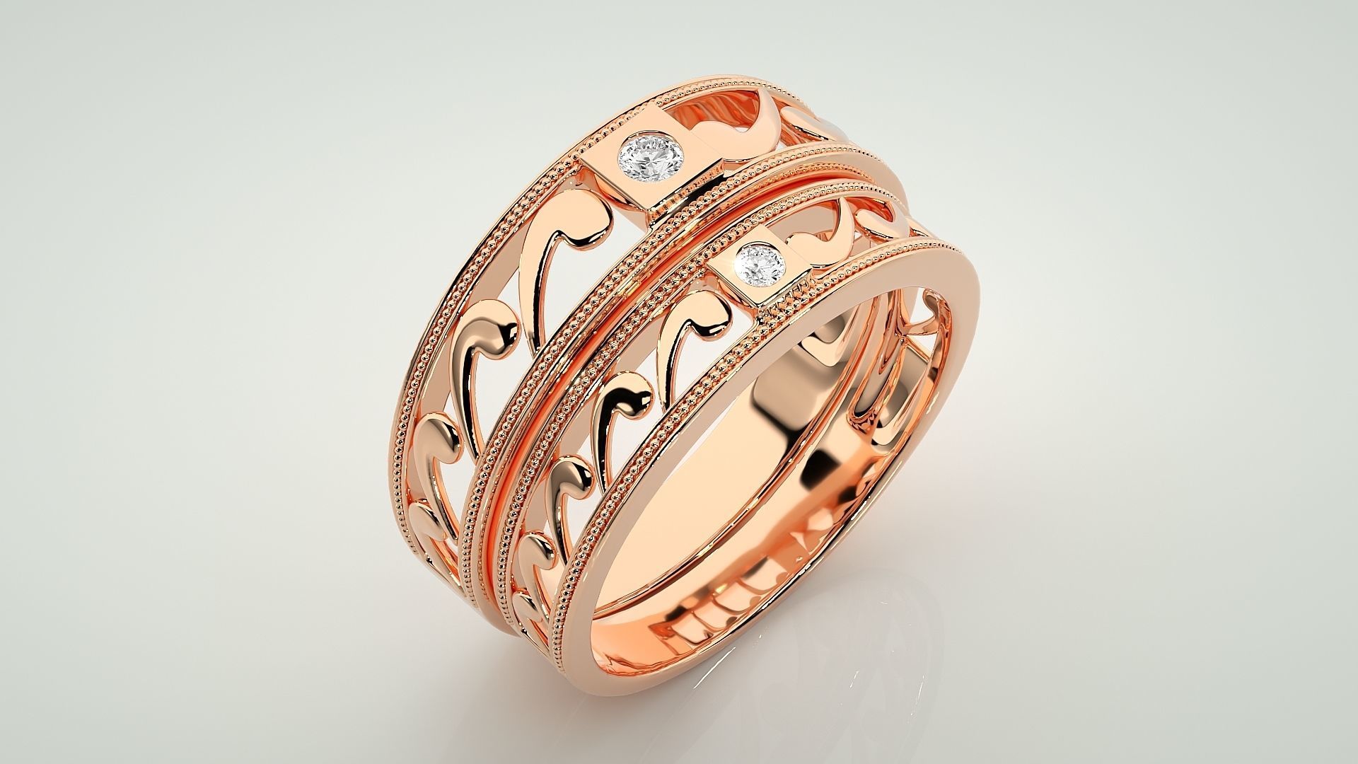 Solitaire Couple Band Ring 3dm stl render detail 3D print model_3