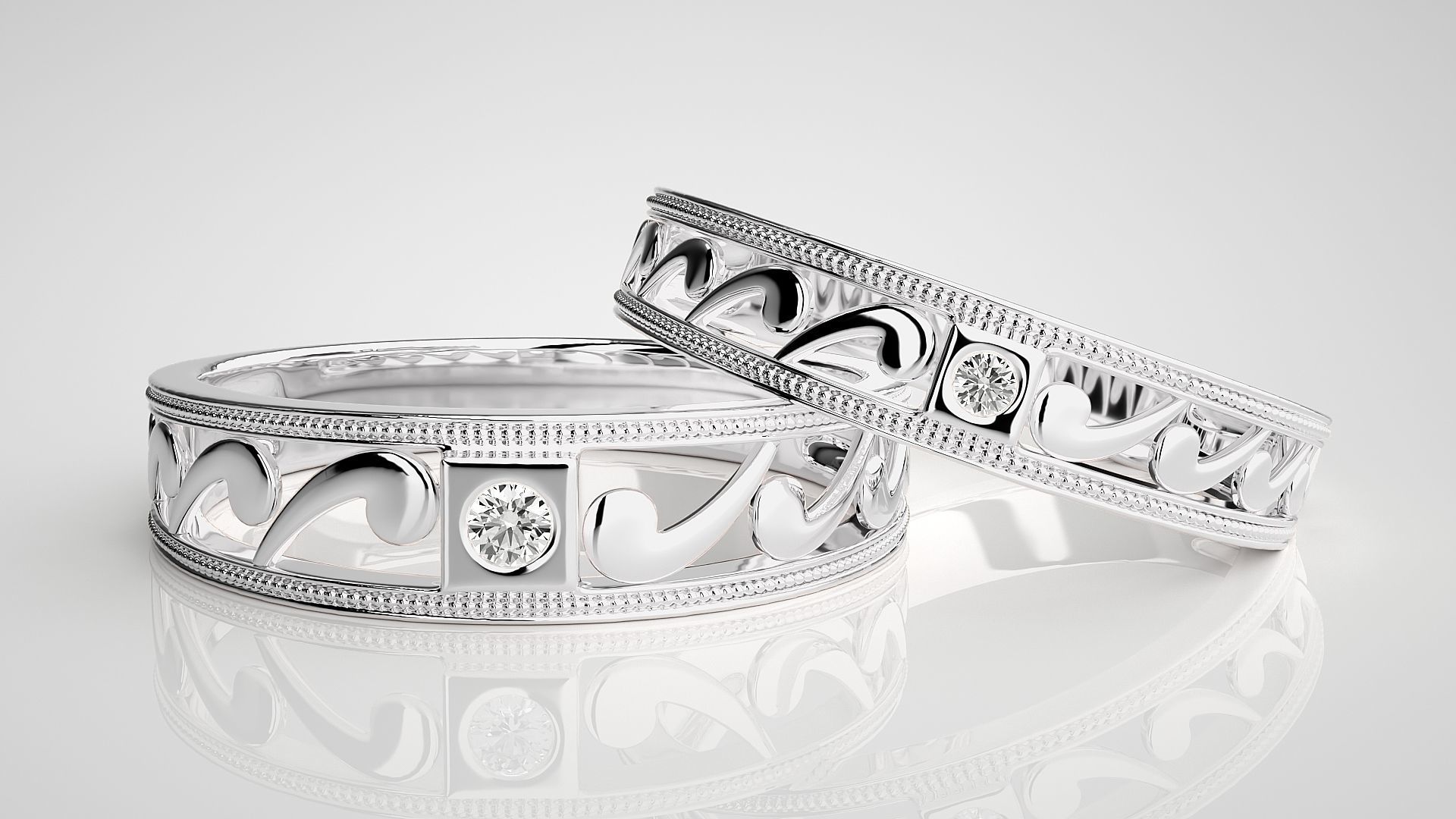 Solitaire Couple Band Ring 3dm stl render detail 3D print model_4