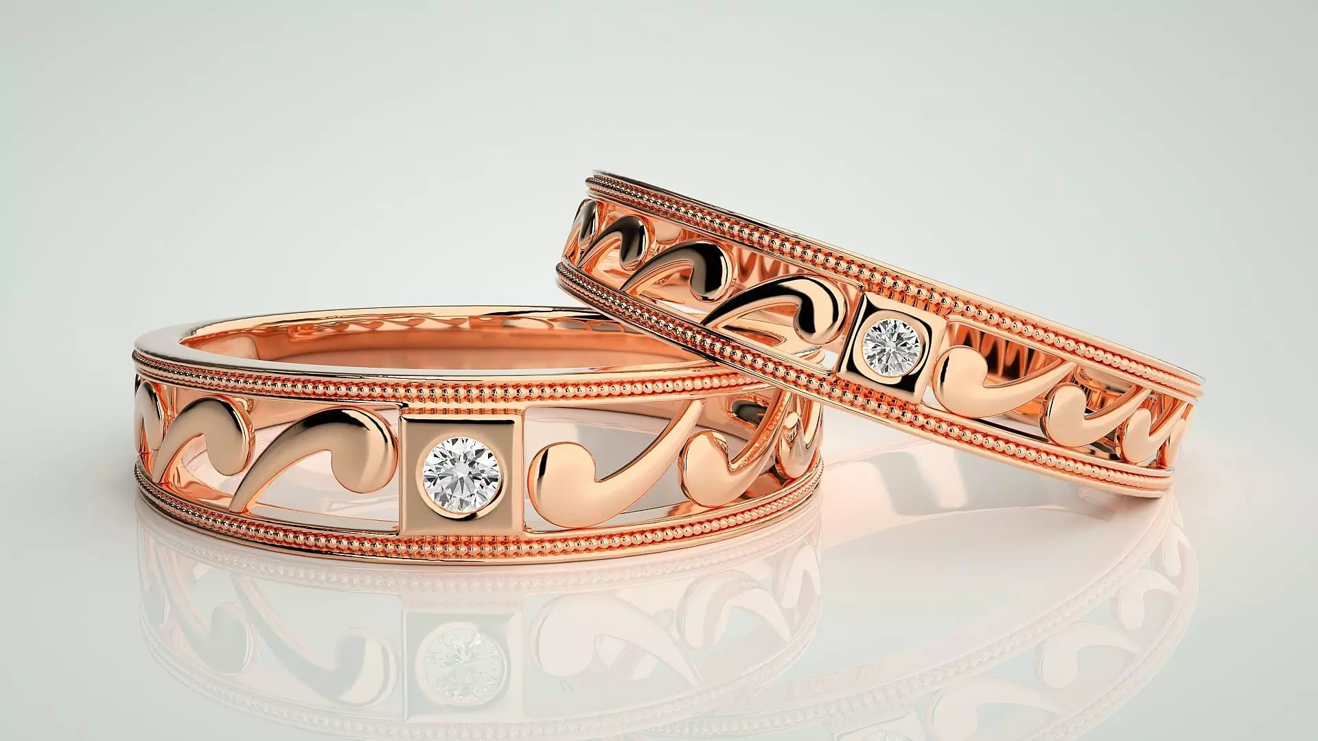 Solitaire Couple Band Ring 3dm stl render detail 3D print model_0