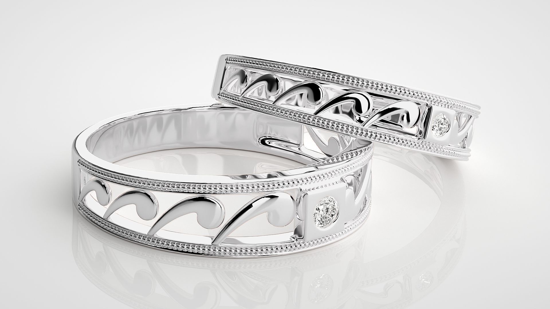 Solitaire Couple Band Ring 3dm stl render detail 3D print model_5