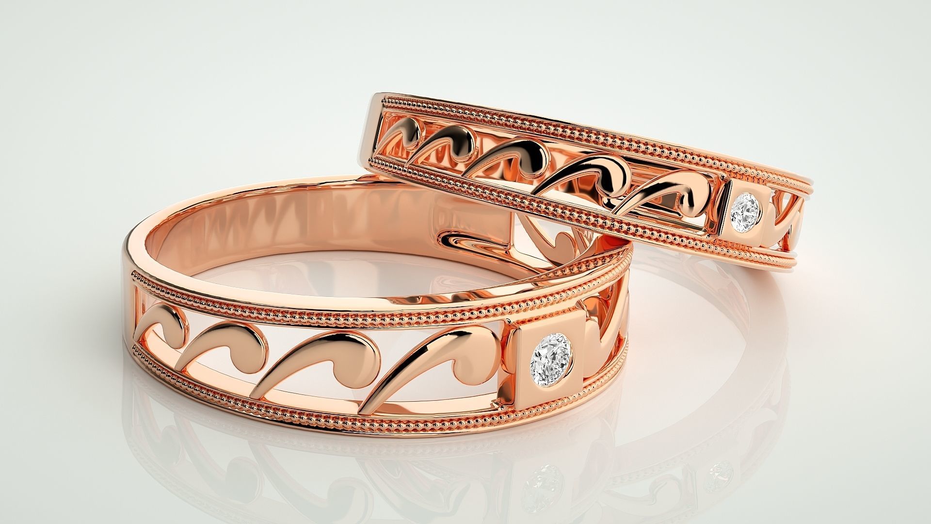 Solitaire Couple Band Ring 3dm stl render detail 3D print model_1