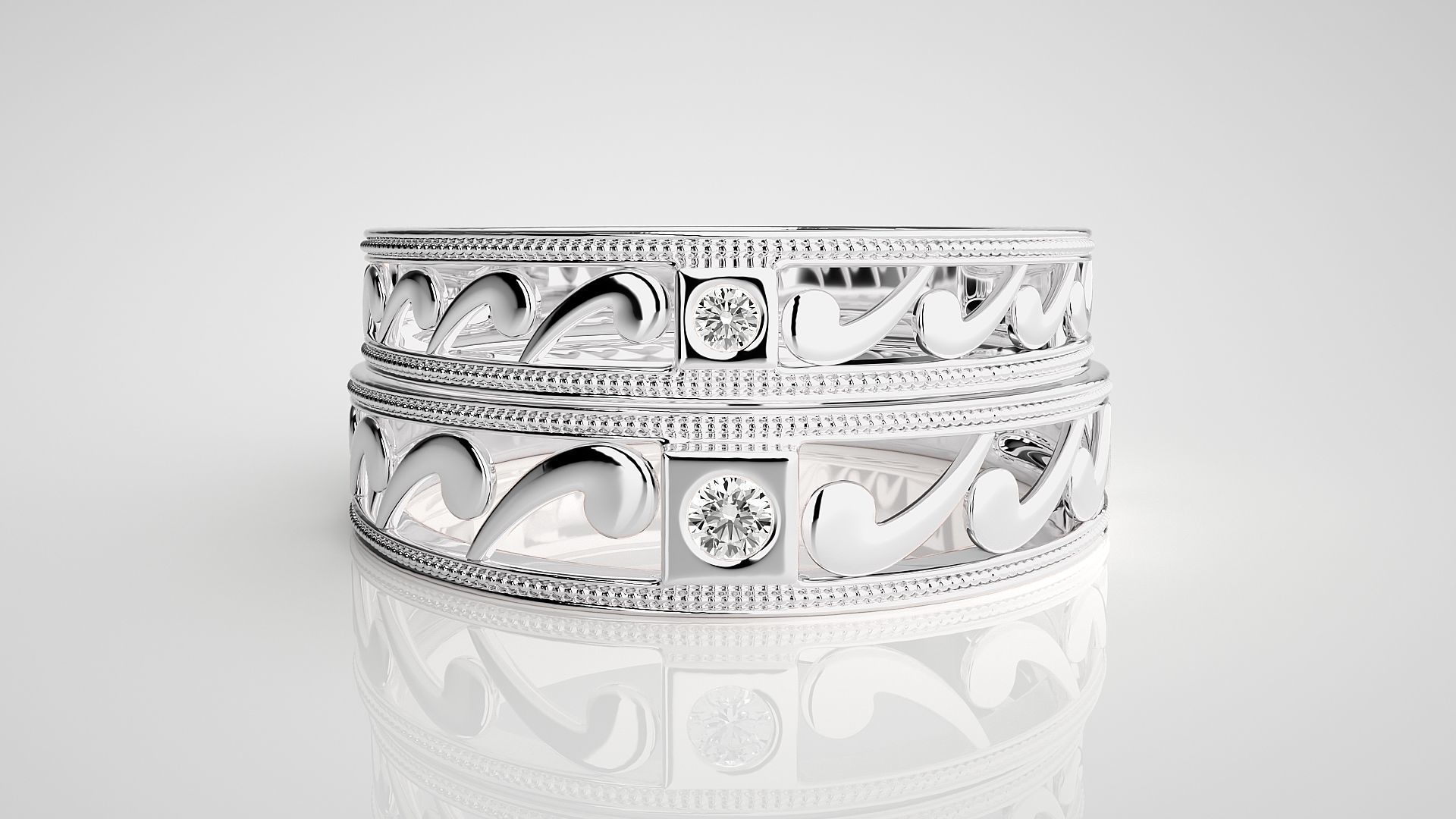 Solitaire Couple Band Ring 3dm stl render detail 3D print model_6