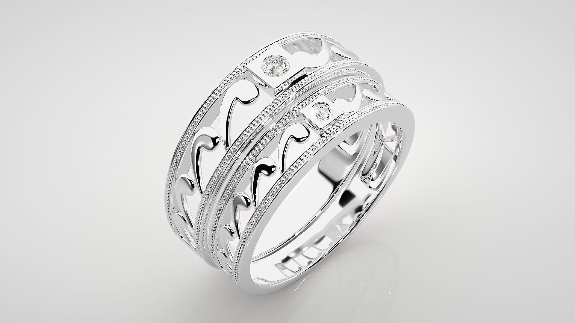 Solitaire Couple Band Ring 3dm stl render detail 3D print model_7