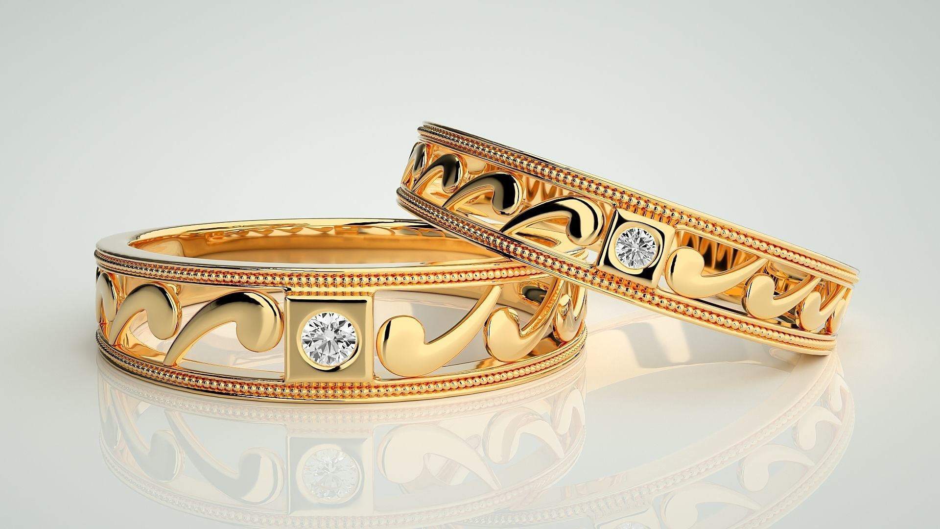 Solitaire Couple Band Ring 3dm stl render detail 3D print model_8