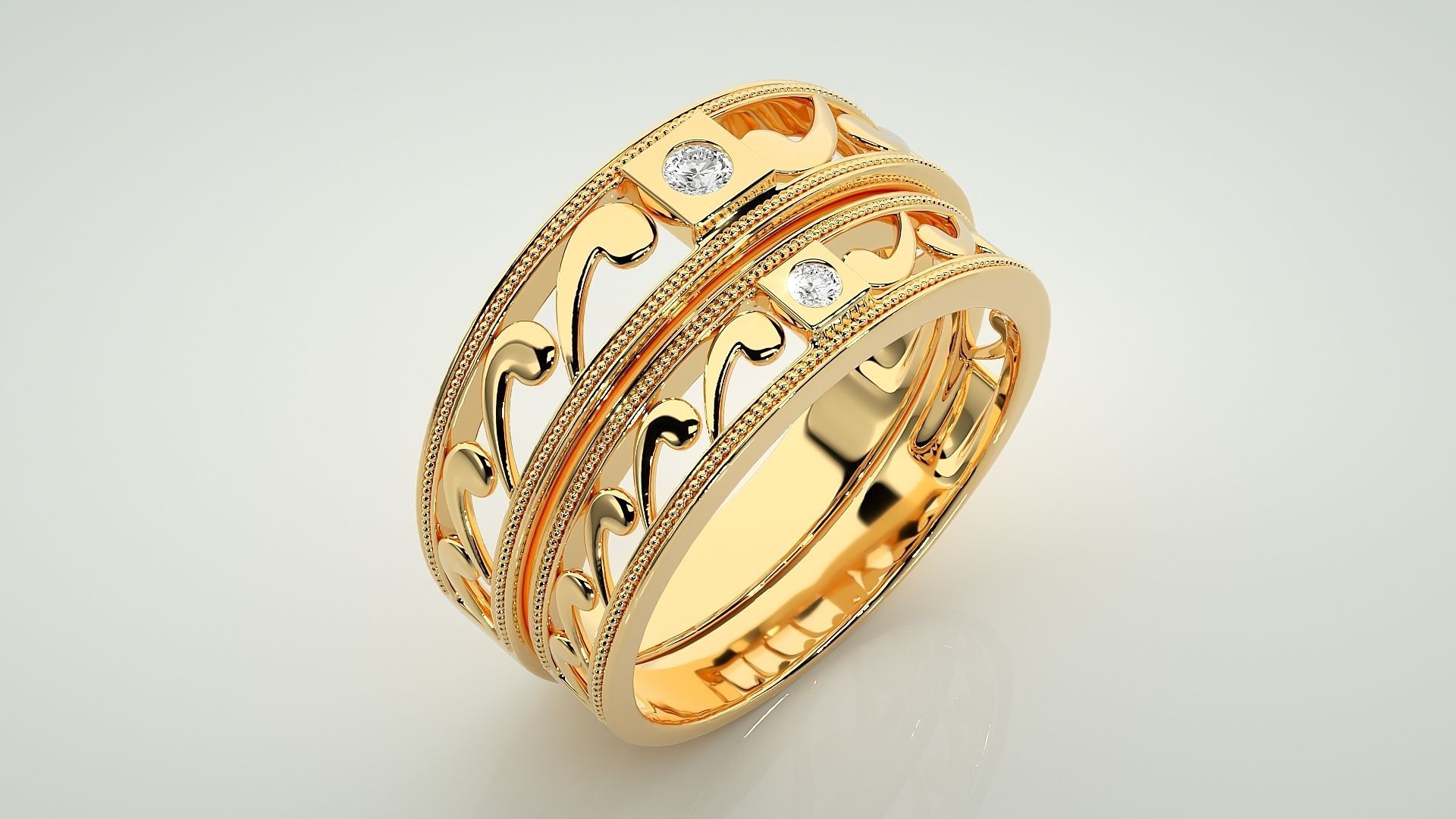 Solitaire Couple Band Ring 3dm stl render detail 3D print model_11