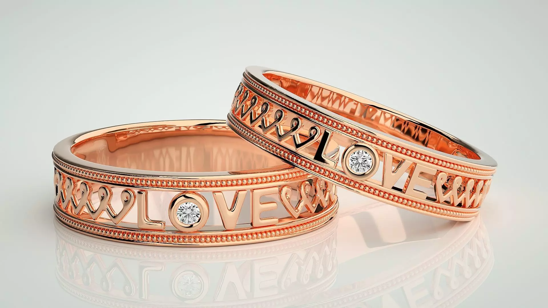 Love Valentine Solitaire Couple Band Ring 3dm stl render detail 3D print model