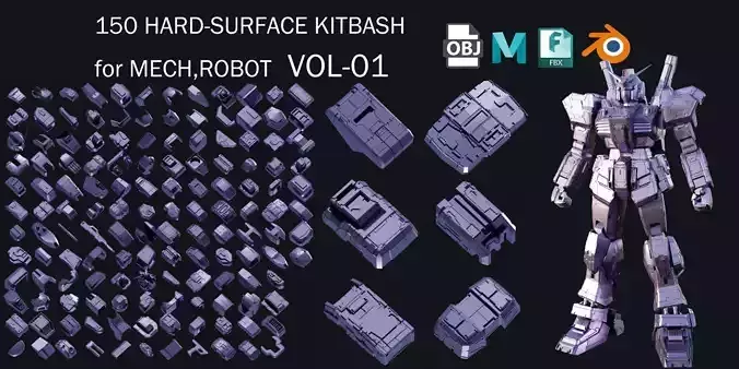 150 HARD-SURFACE KITBASH VOL-01 3D model