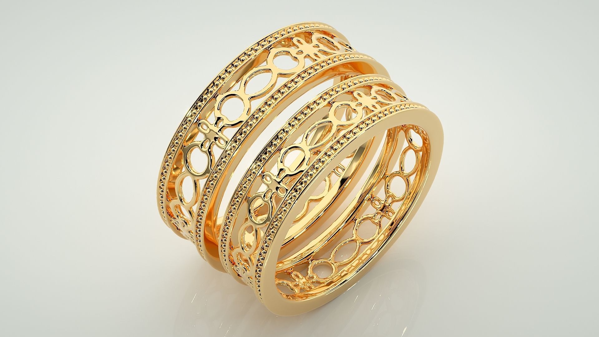 Plain Gold Mesh Couple Band Ring 3dm stl render detail 3D print model_11
