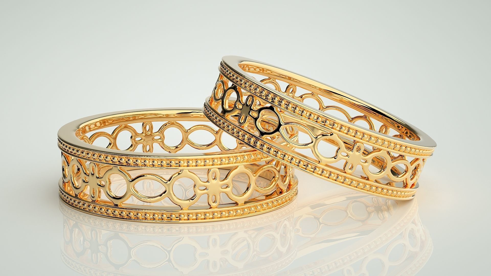 Plain Gold Mesh Couple Band Ring 3dm stl render detail 3D print model_8