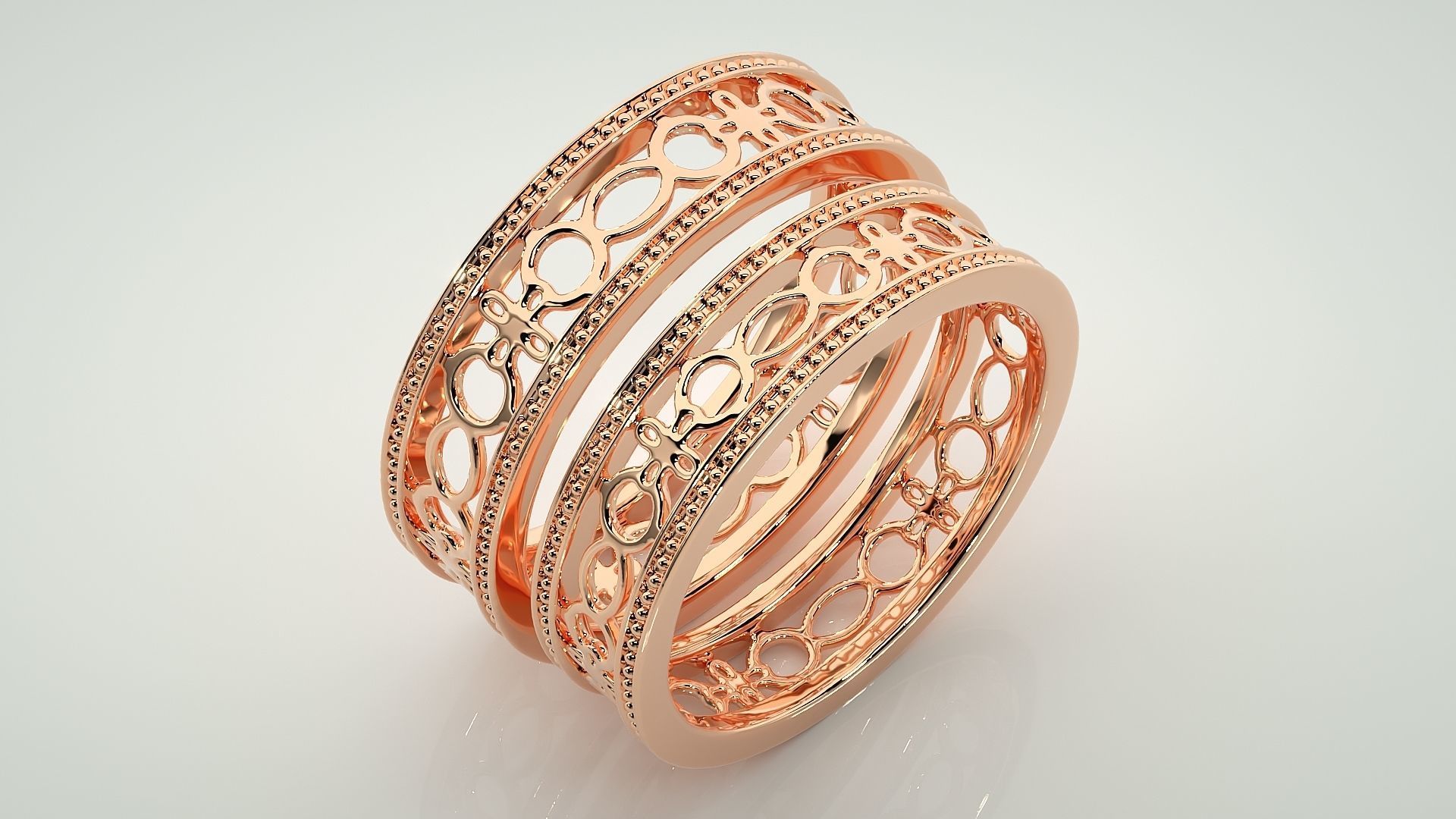 Plain Gold Mesh Couple Band Ring 3dm stl render detail 3D print model_3