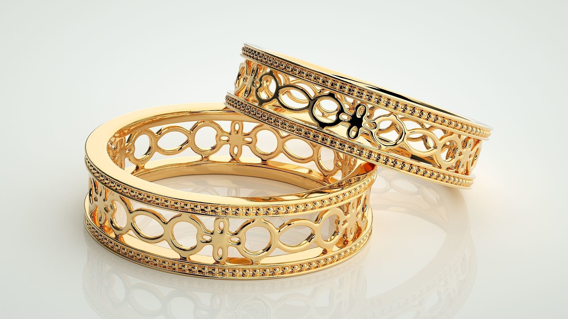 Plain Gold Mesh Couple Band Ring 3dm stl render detail 3D print model_9