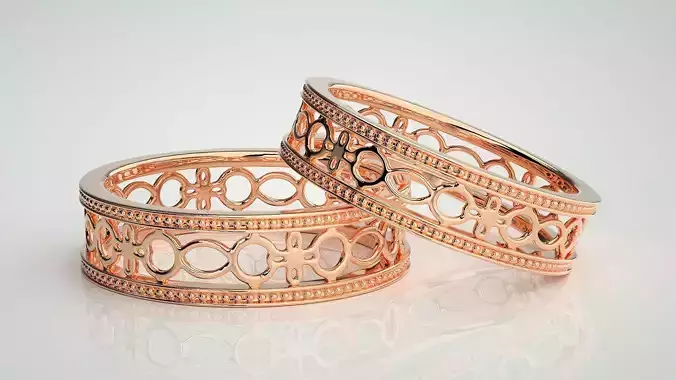 Plain Gold Mesh Couple Band Ring 3dm stl render detail 3D print model