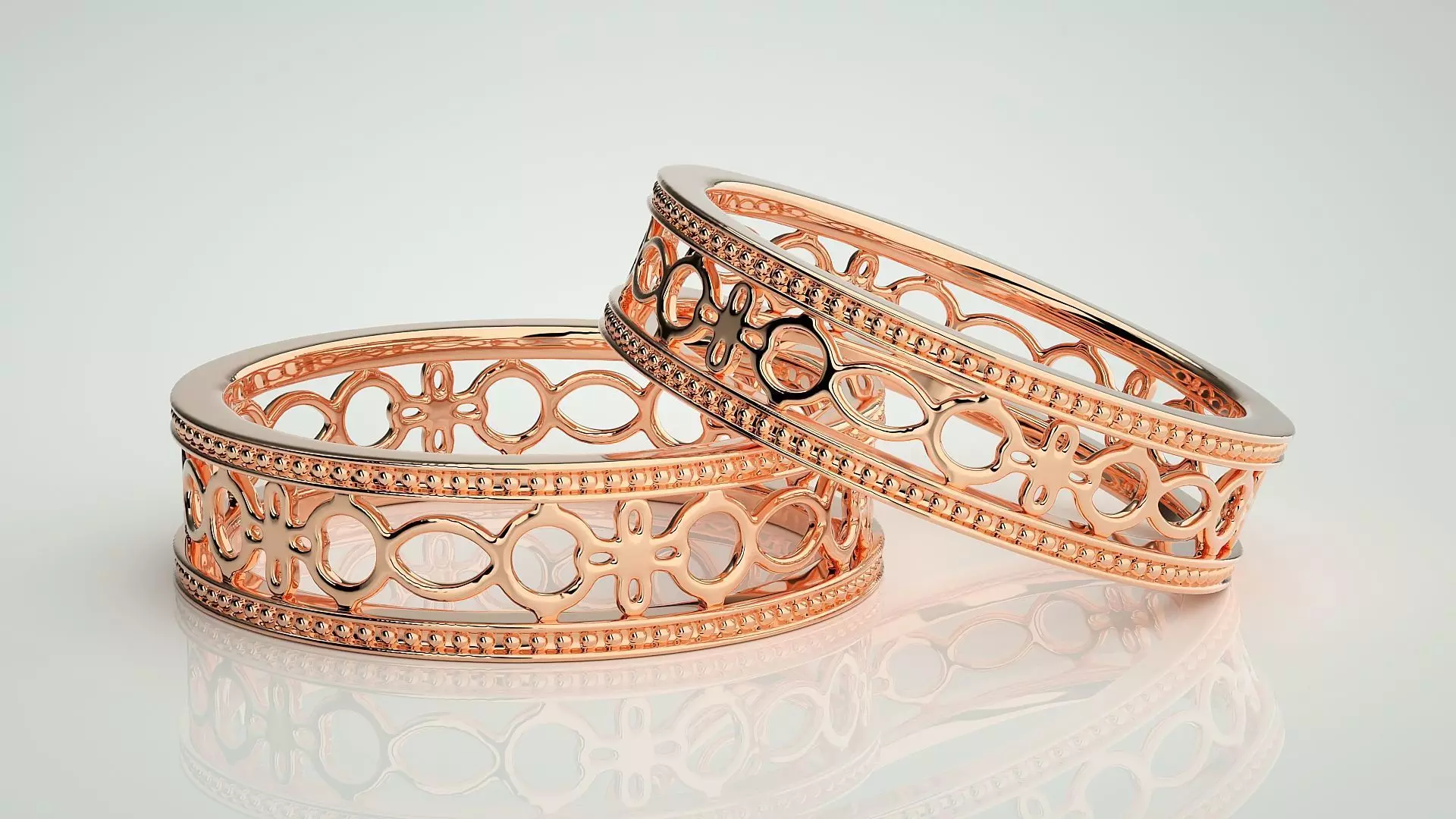 Plain Gold Mesh Couple Band Ring 3dm stl render detail 3D print model_0