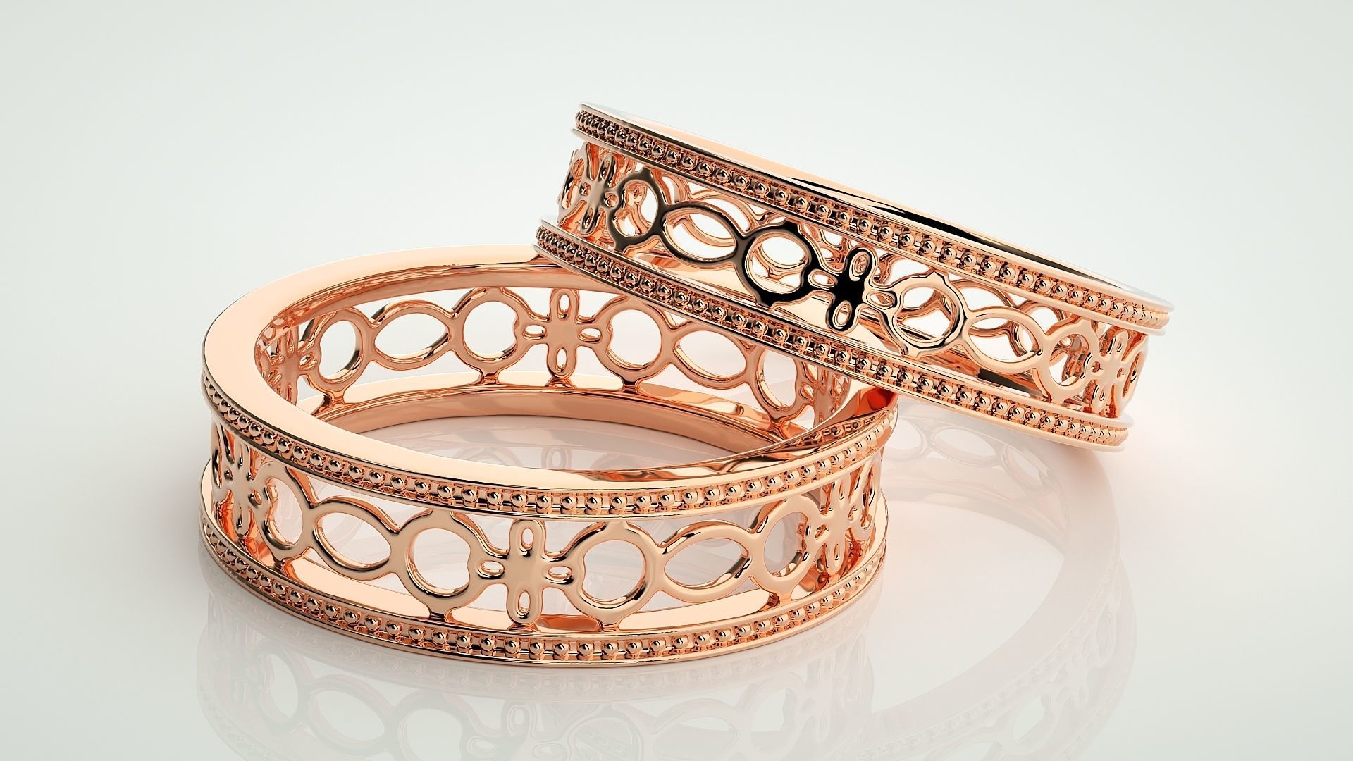 Plain Gold Mesh Couple Band Ring 3dm stl render detail 3D print model_1
