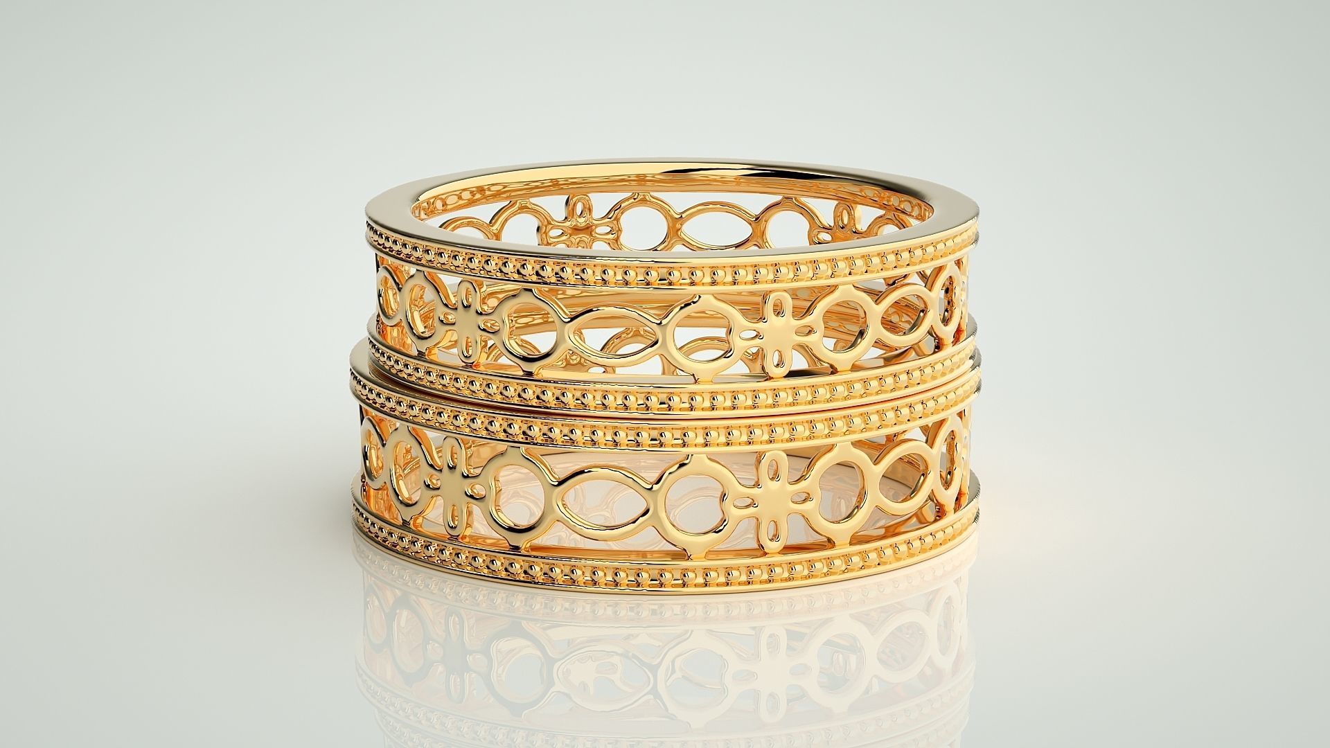 Plain Gold Mesh Couple Band Ring 3dm stl render detail 3D print model_10