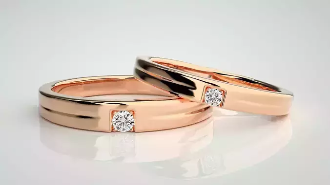 Solitaire Couple Band Ring 3dm stl render detail