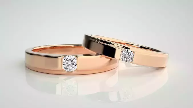 Solitaire Couple Band Ring 3dm stl render detail