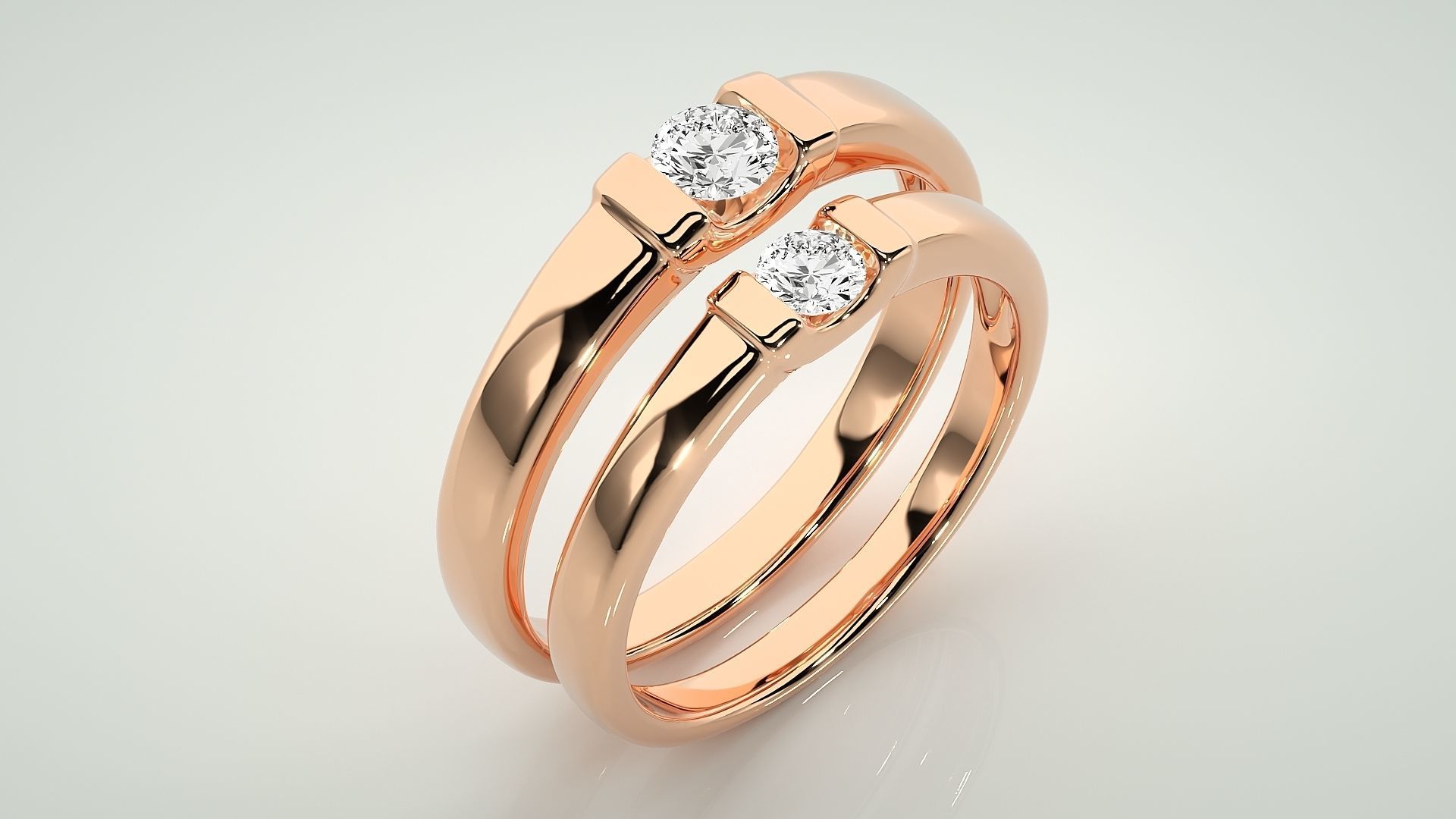 Solitaire Couple Band Ring 3dm stl render detail 3D print model_3