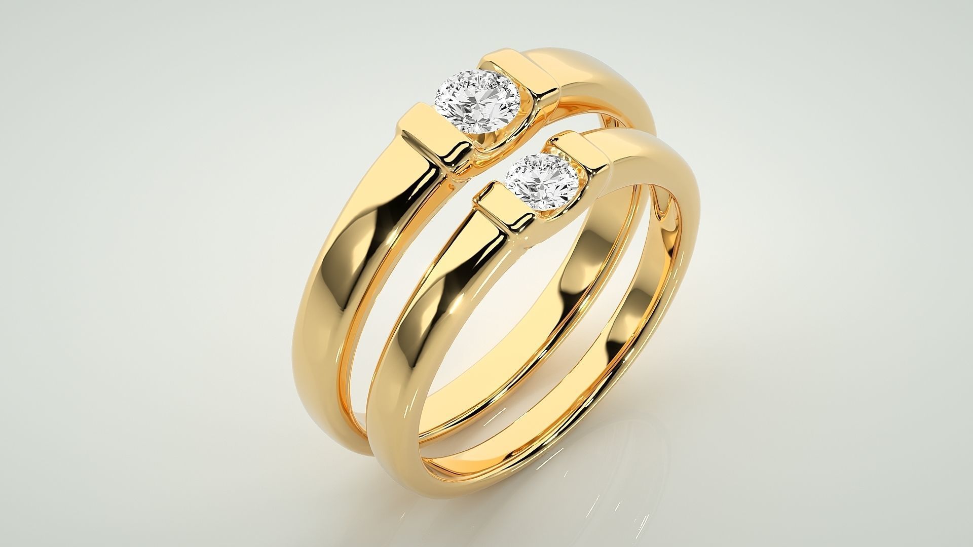 Solitaire Couple Band Ring 3dm stl render detail 3D print model_11