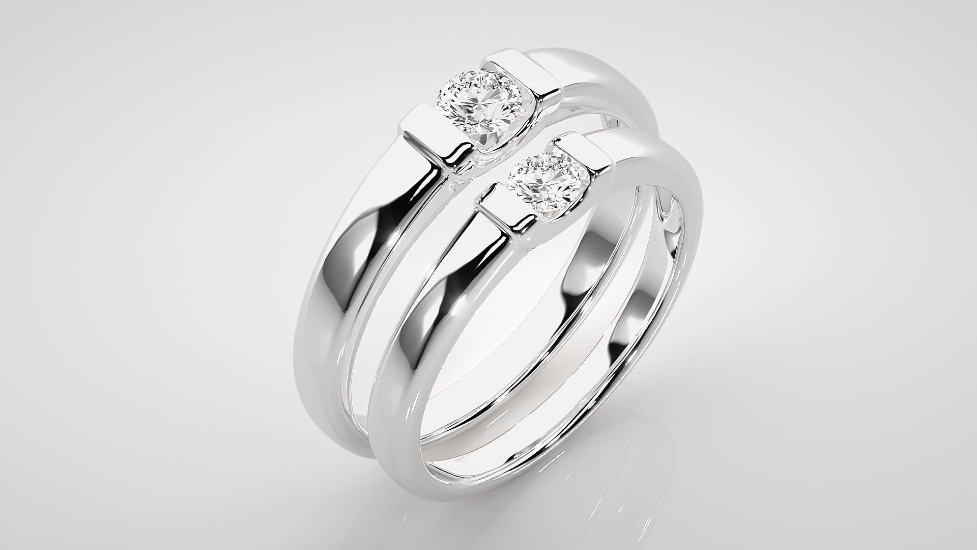 Solitaire Couple Band Ring 3dm stl render detail 3D print model_7