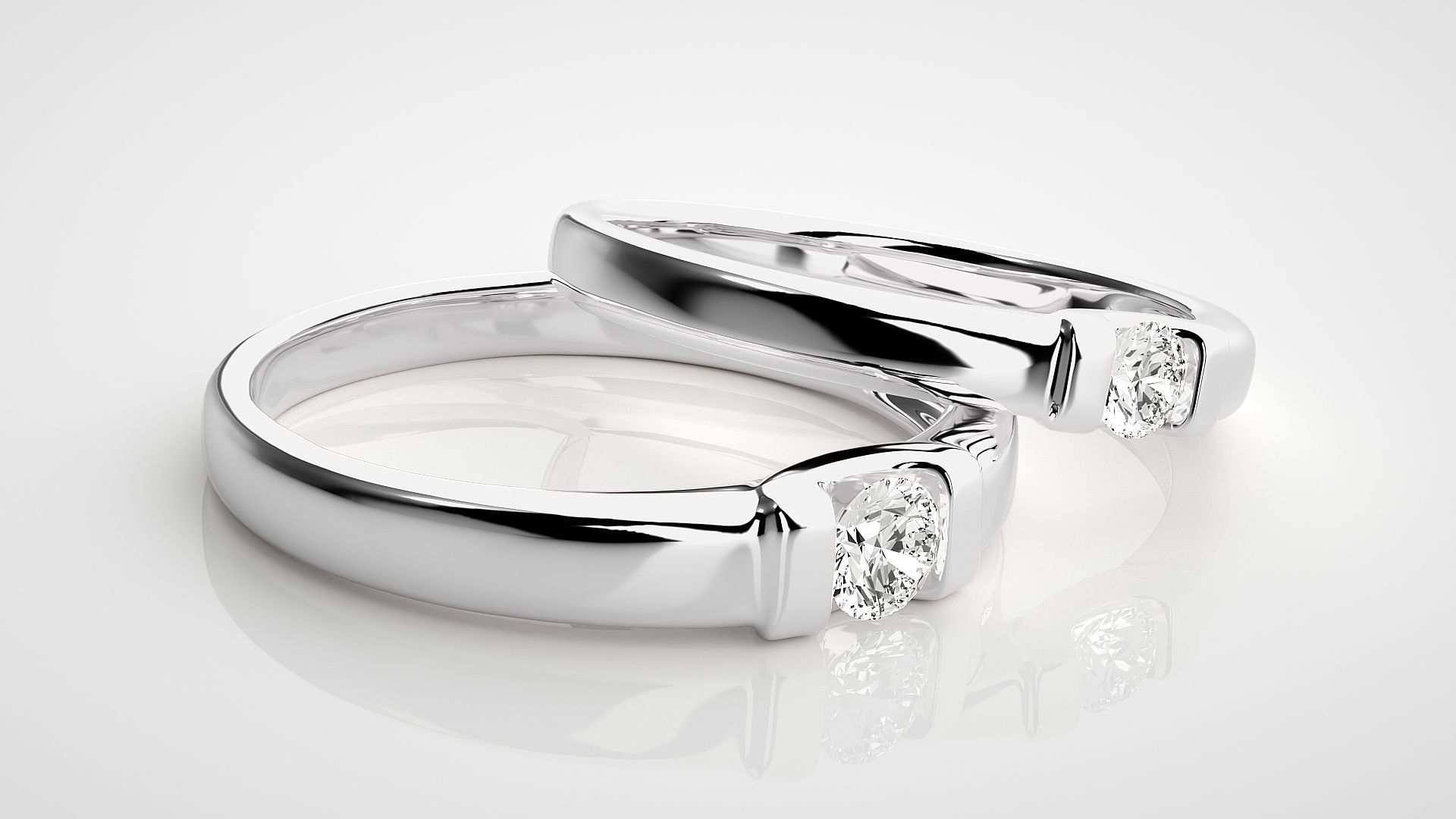 Solitaire Couple Band Ring 3dm stl render detail 3D print model_5