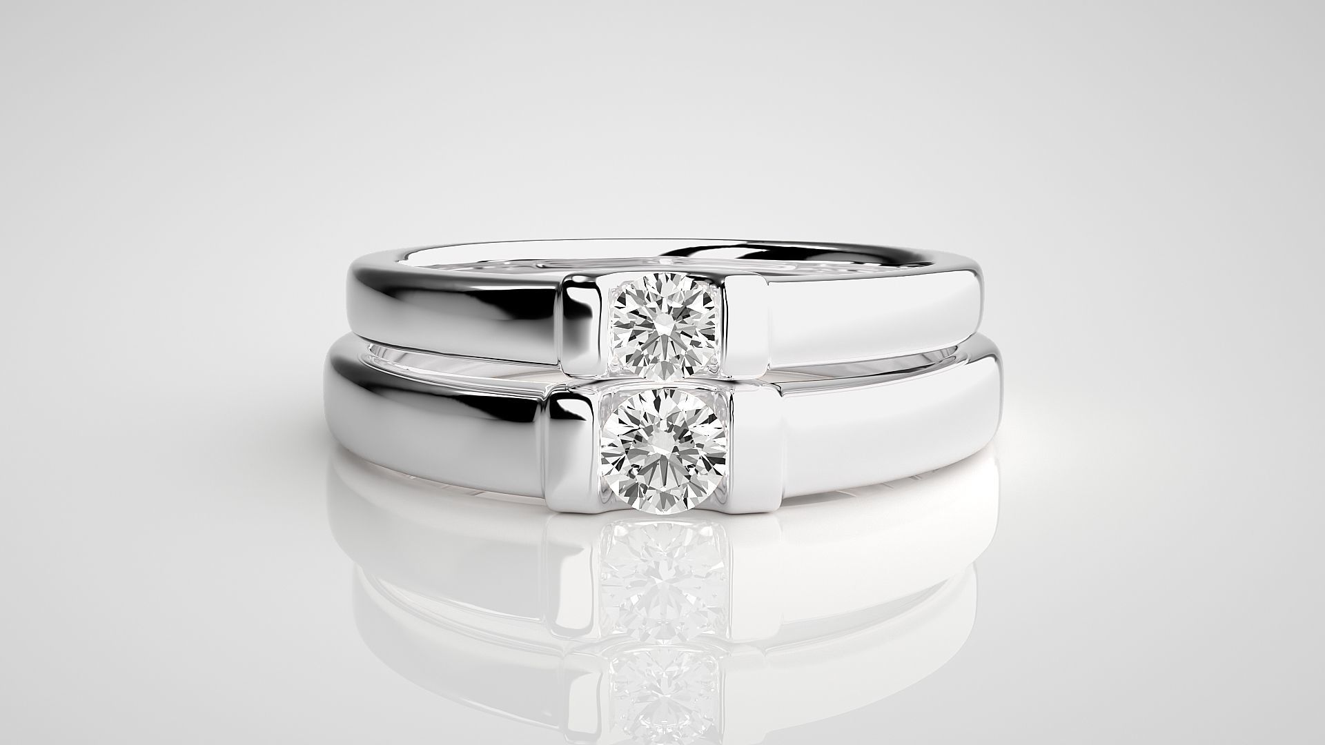 Solitaire Couple Band Ring 3dm stl render detail 3D print model_6