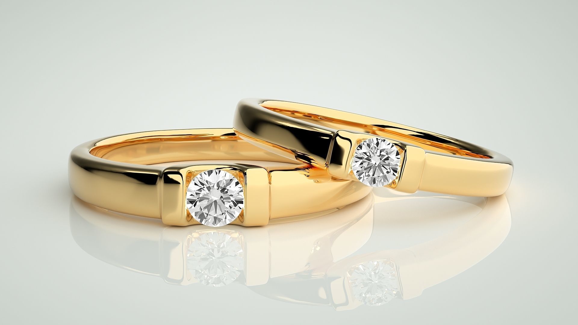 Solitaire Couple Band Ring 3dm stl render detail 3D print model_8