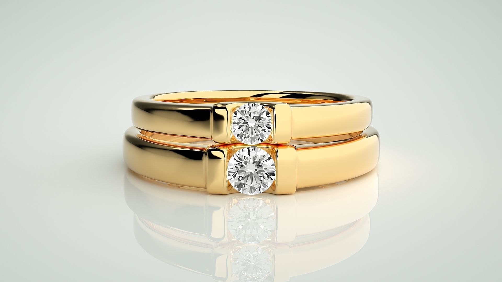 Solitaire Couple Band Ring 3dm stl render detail 3D print model_10