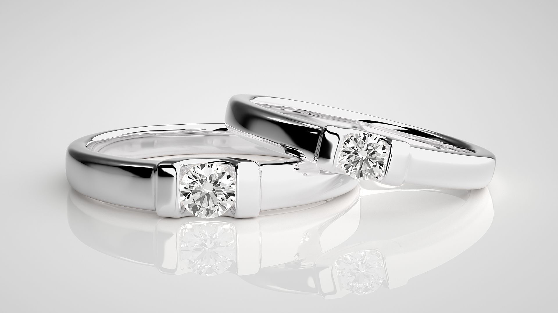 Solitaire Couple Band Ring 3dm stl render detail 3D print model_4