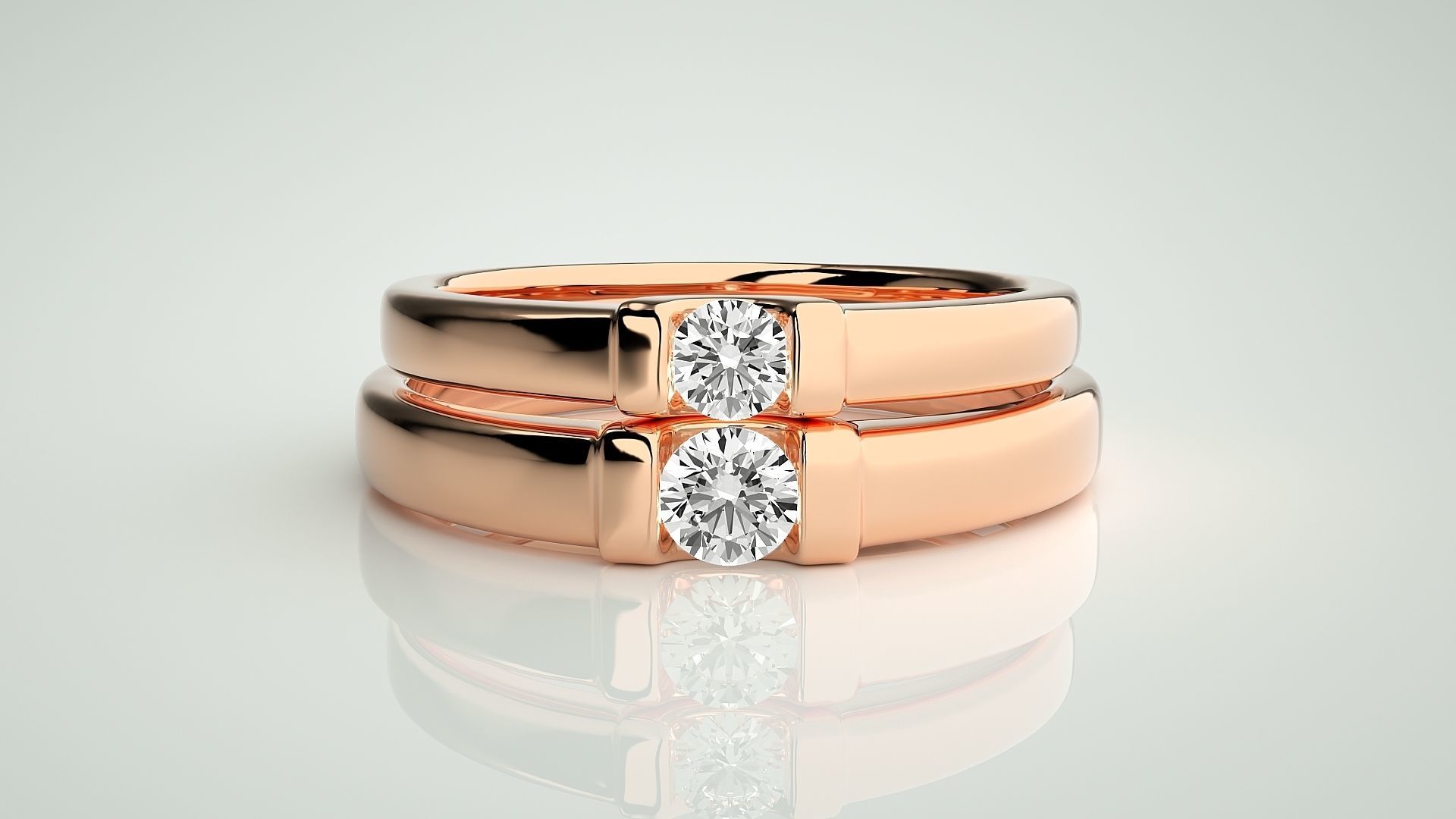 Solitaire Couple Band Ring 3dm stl render detail 3D print model_2