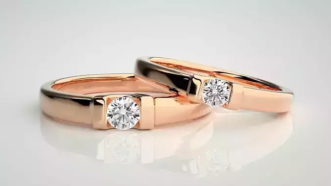 Solitaire Couple Band Ring 3dm stl render detail