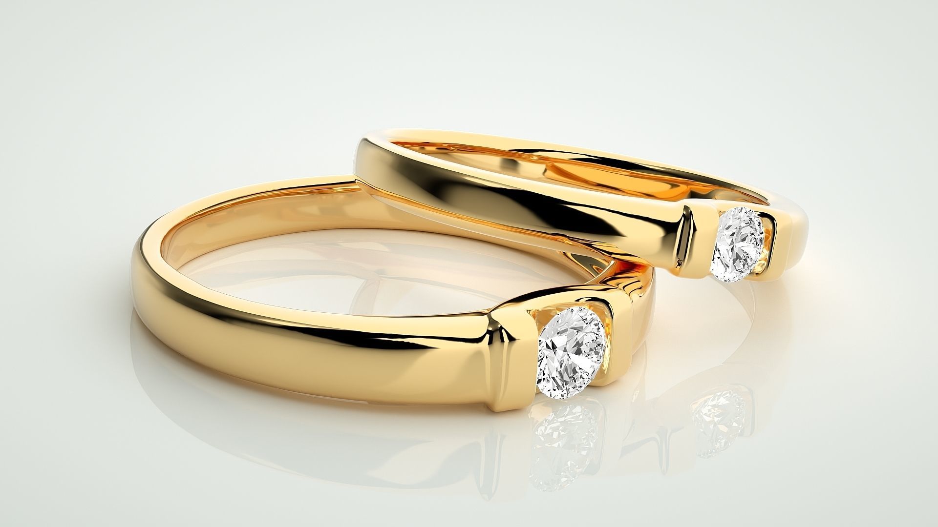Solitaire Couple Band Ring 3dm stl render detail 3D print model_9