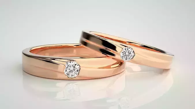 Solitaire Couple Band Ring 3dm stl render detail