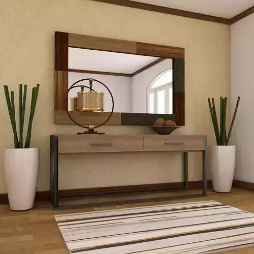 Living Room Wood Mirror Table Set 3D model
