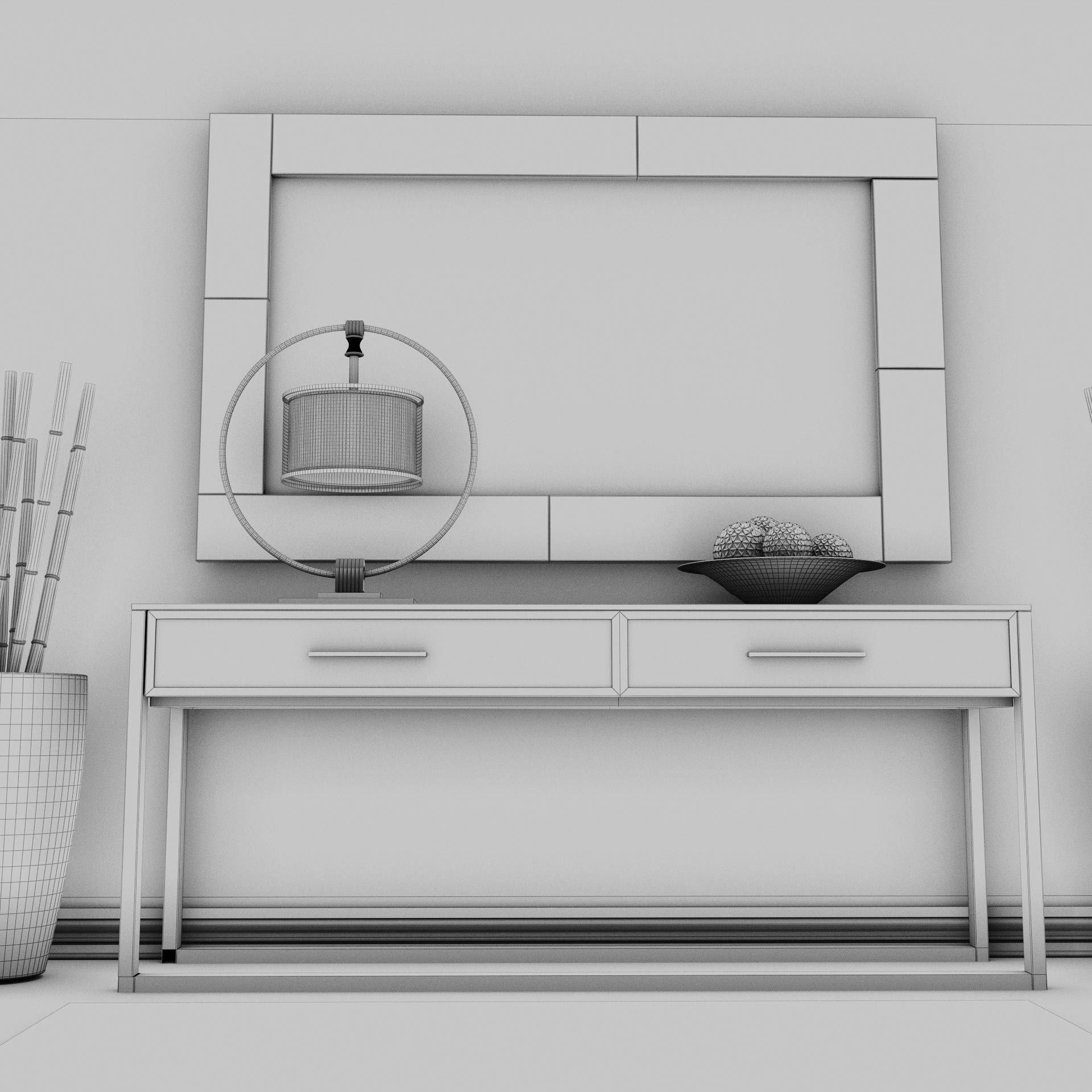 Living Room Wood Mirror Table Set 3D model 3D model_11