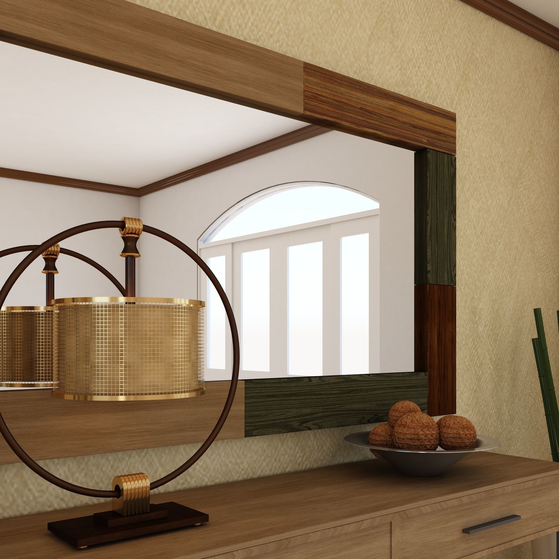 Living Room Wood Mirror Table Set 3D model 3D model_2
