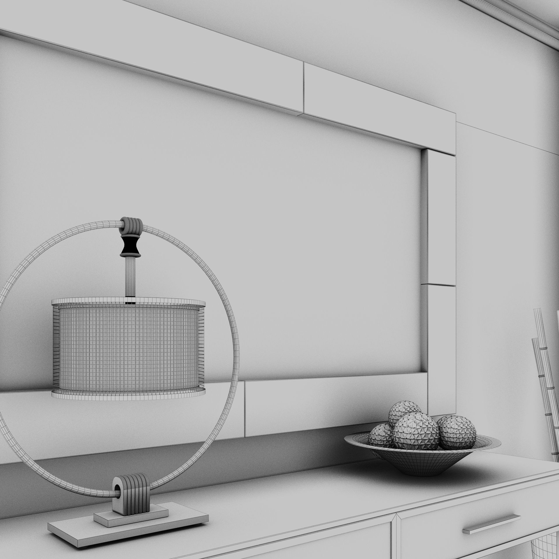 Living Room Wood Mirror Table Set 3D model 3D model_12