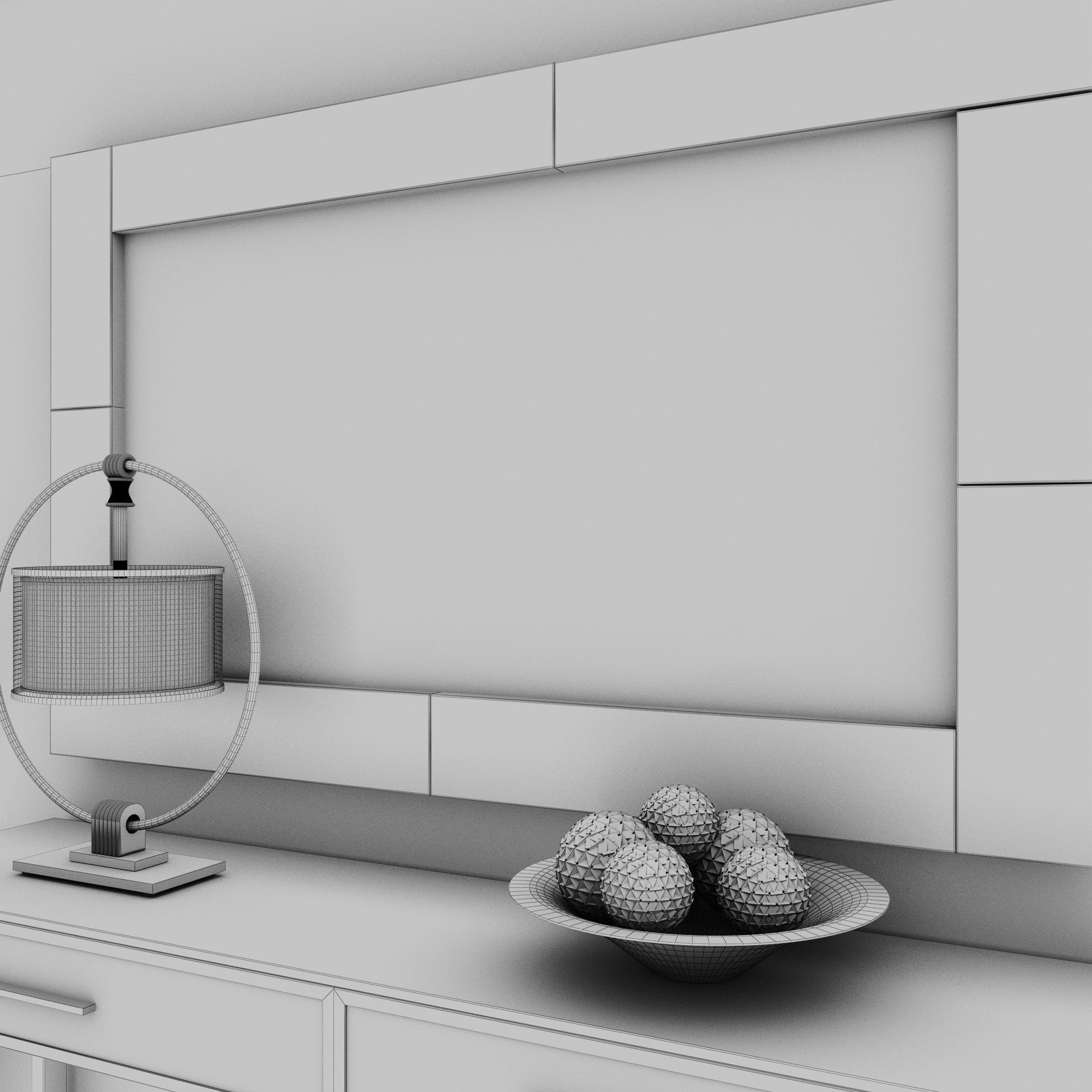 Living Room Wood Mirror Table Set 3D model 3D model_18