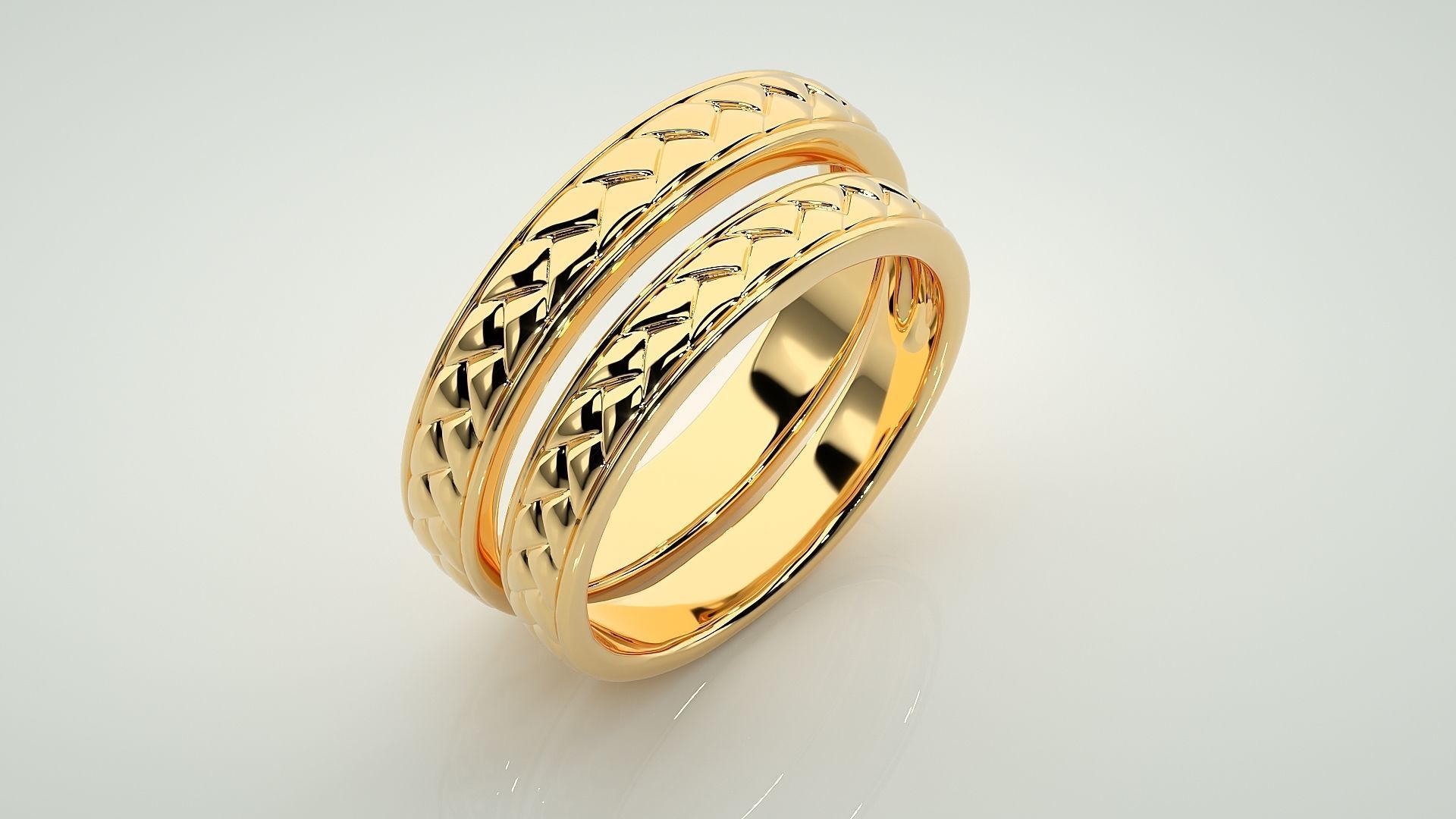 Plain Gold Couple Band Ring 3dm stl render detail 3D print model_11