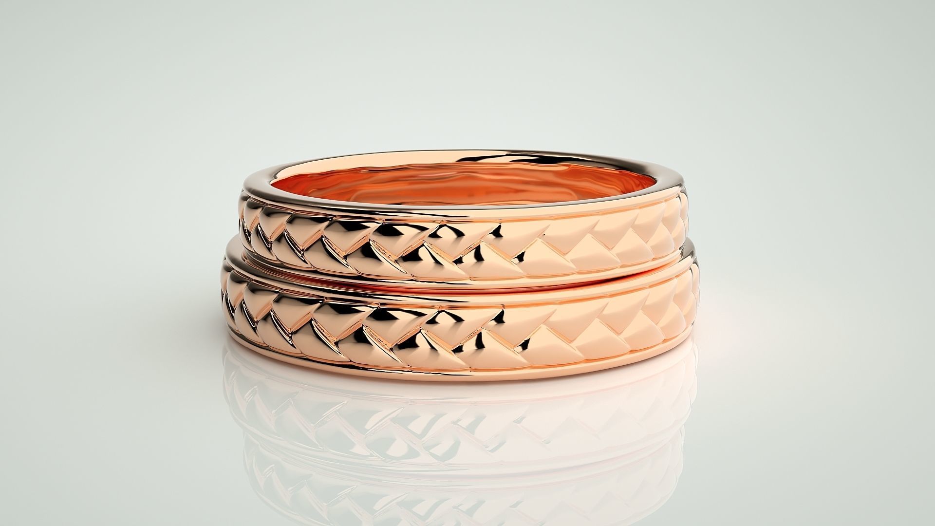 Plain Gold Couple Band Ring 3dm stl render detail 3D print model_2