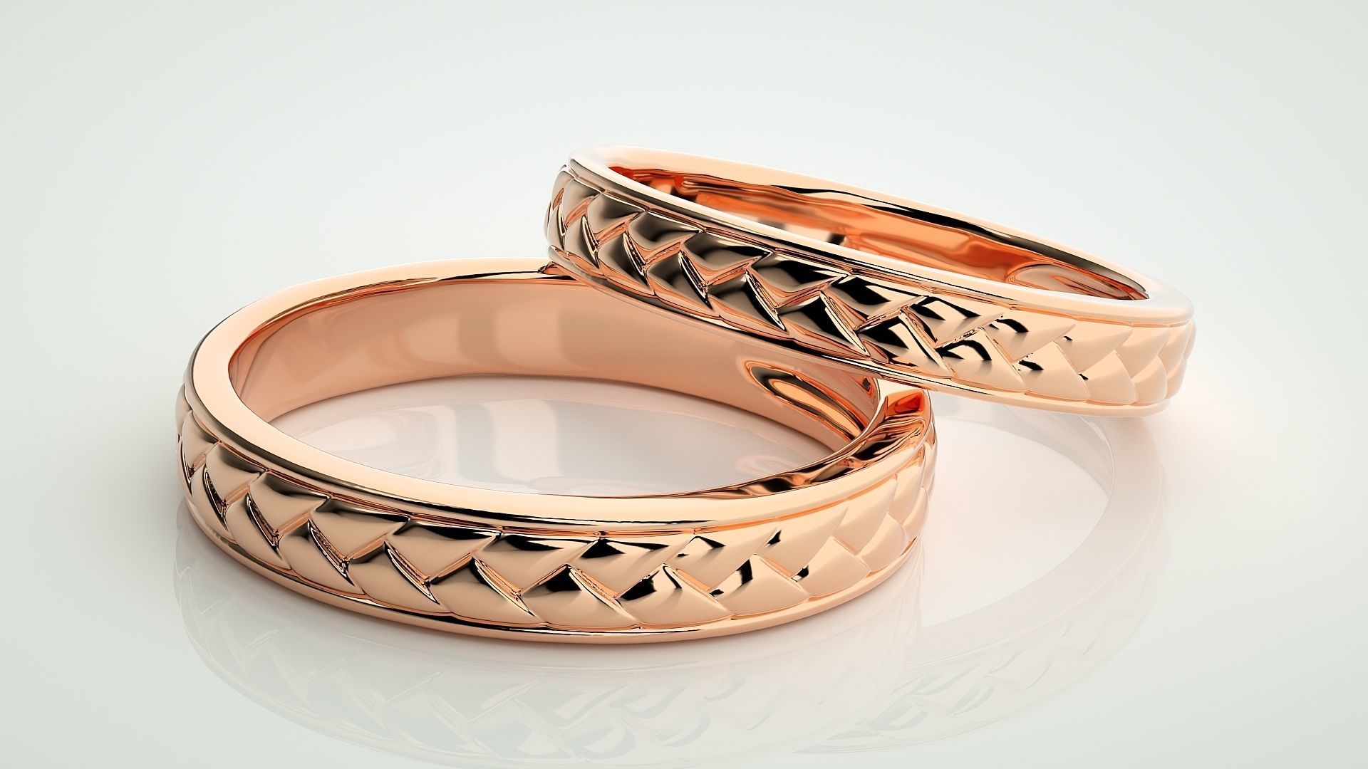 Plain Gold Couple Band Ring 3dm stl render detail 3D print model_1
