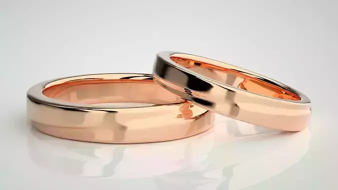 Plain Gold Couple Band Ring 3dm stl render detail