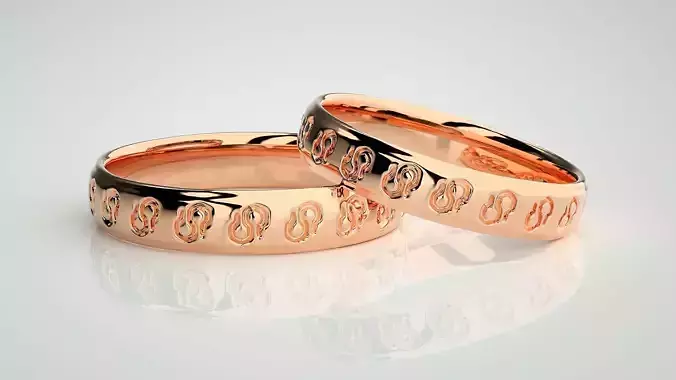 Snake Ring Plain gold Couple Band 3dm stl render detail