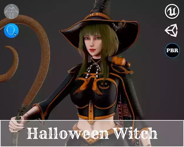 Halloween Witch Girl - Game Ready Low-poly 3D model