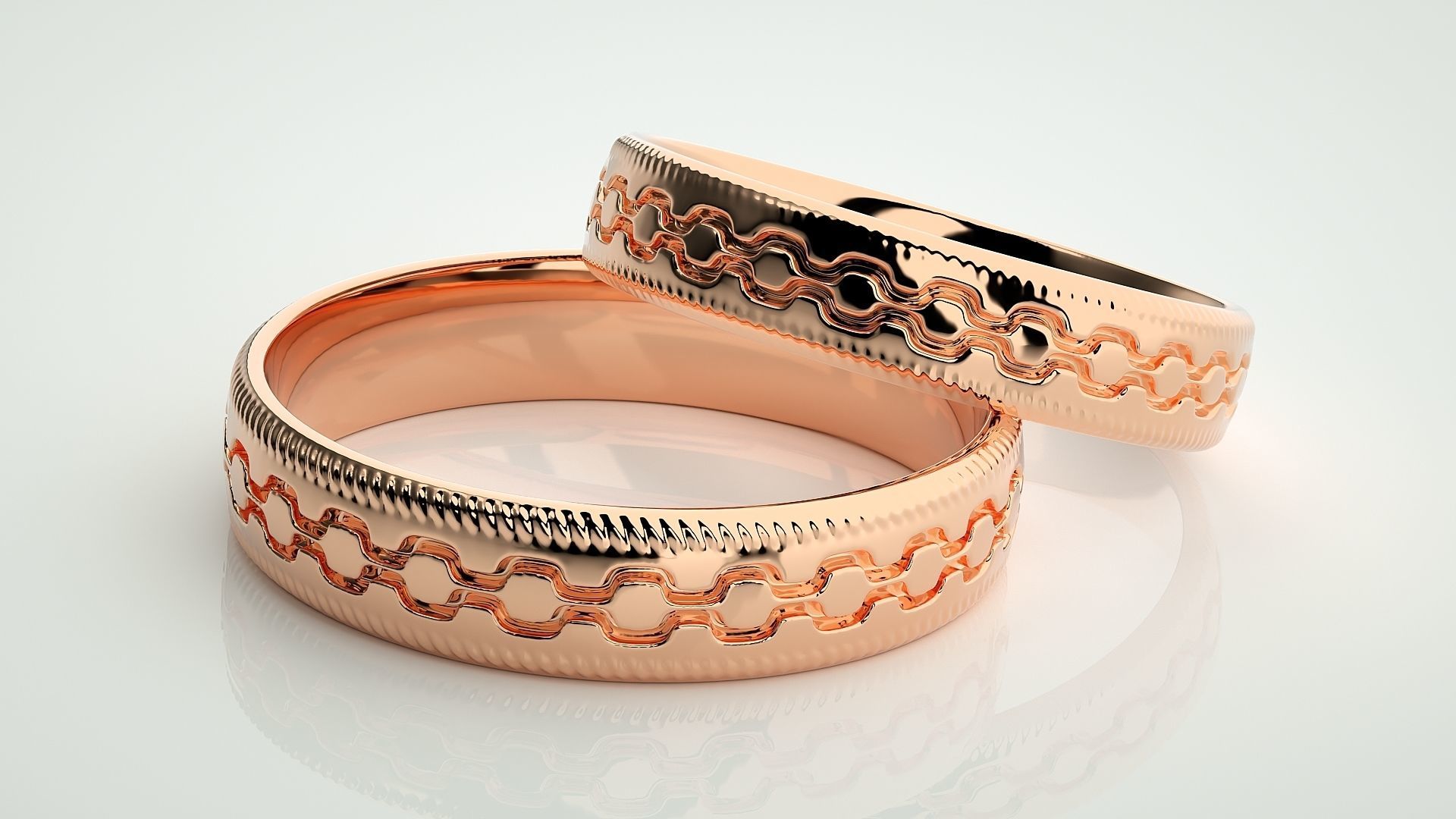 Chain Theme Couple Band Ring 3dm stl render detail 3D print model_1